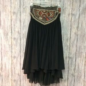 Free People strapless dress high low embroidered
